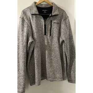 Eddie Bauer Sweatshirt Mens X Large Gray 1/2 Zip Fleece Black Trim 1/4 Zipper